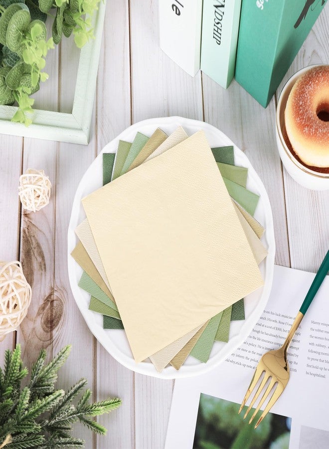 وولاين مناديل كوكتيل من والين، 120 ورقة، لون أخضر زيتوني، طبقتان، مناديل ورقية بلون أخضر زيتوني فاتح، مناديل عشاء للاستخدام مرة واحدة، لون أبيض حليبي، بني، أخضر، مناسبة لحفلات الزفاف وحفلات استقبال المولود، 5 بوصات - Image 3